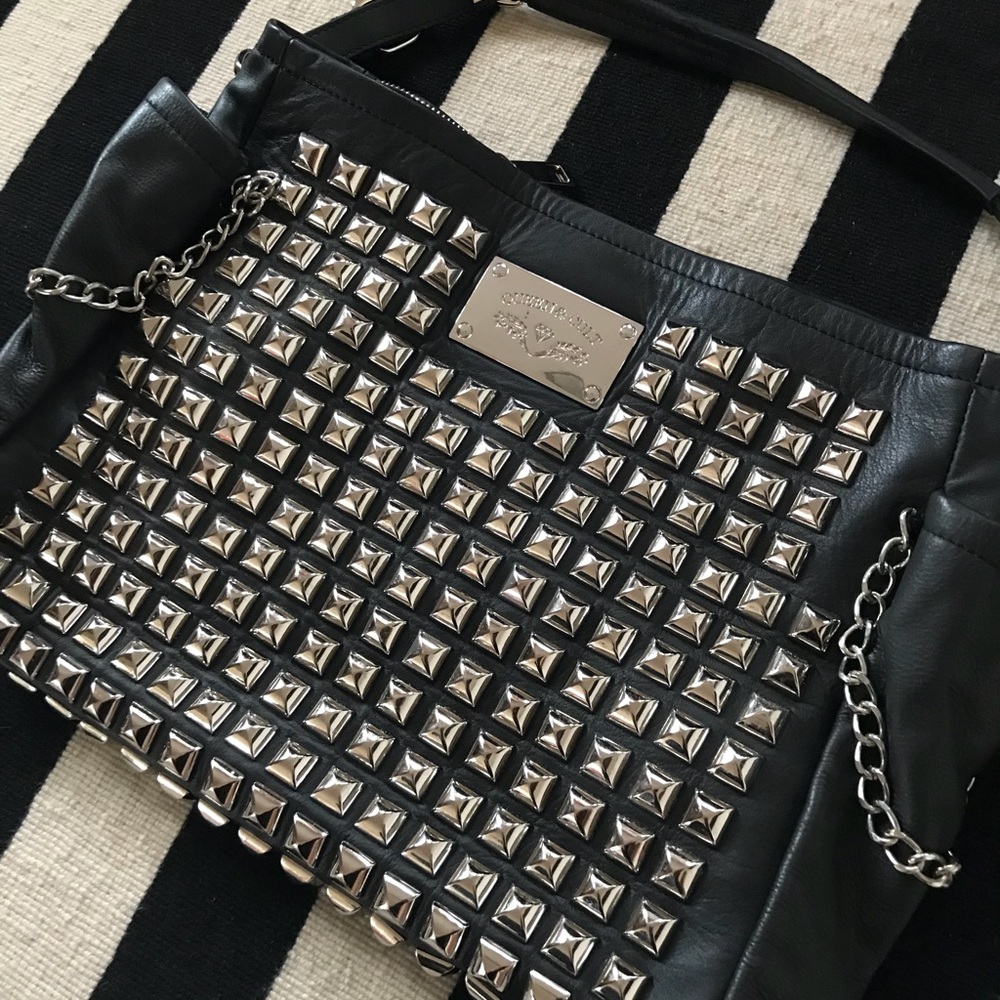 Queen & Cult Black Leather Silver Studded Bag